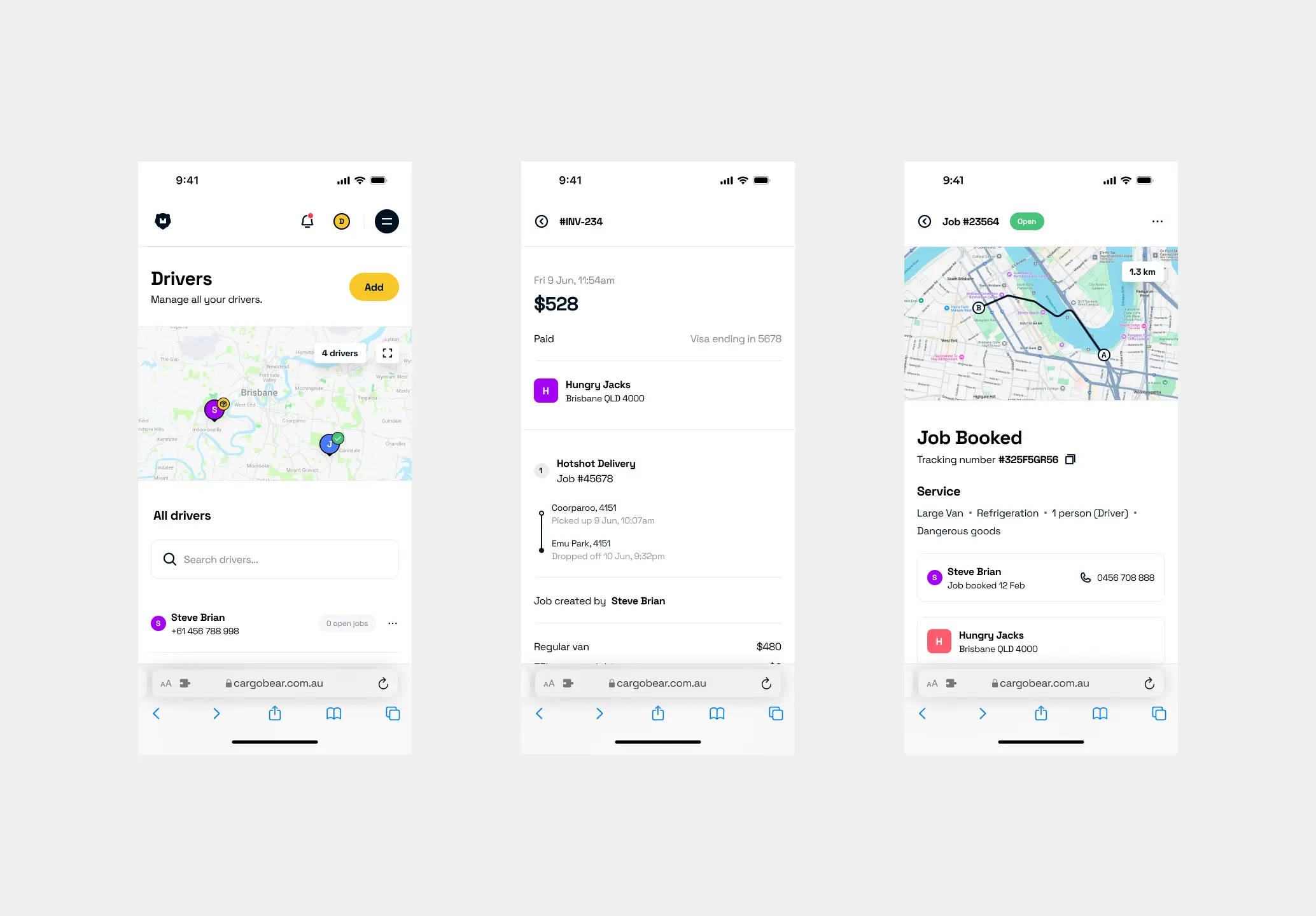 Admin web app for managing orders and drivers