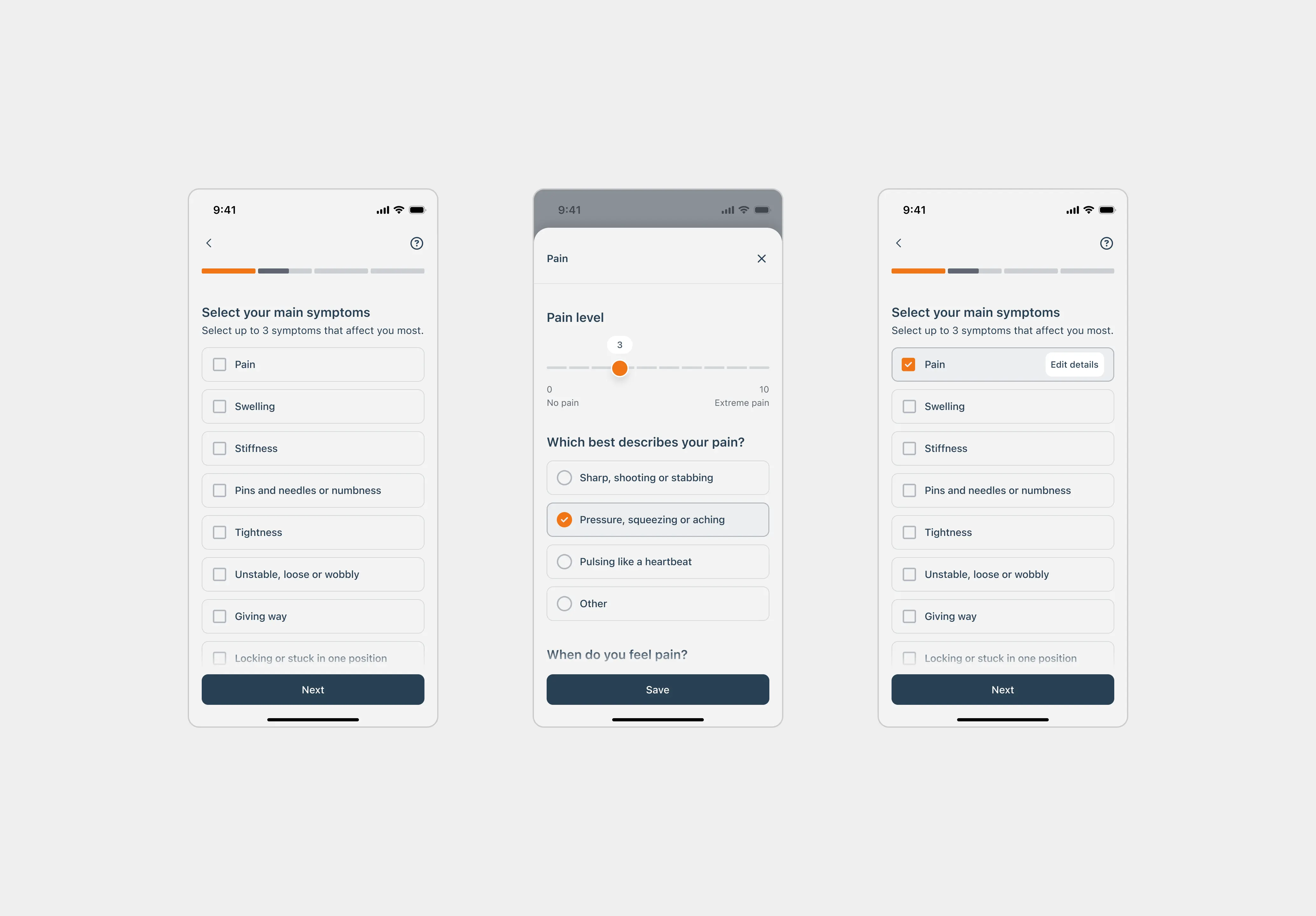 Patient workflow for selecting symptoms